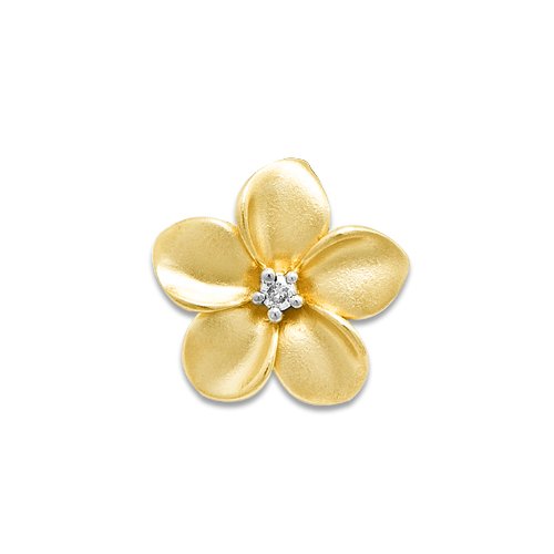 Plumeria Pendant with Diamond in 14K Yellow Gold - 11mm