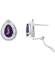3.23CTW 14K White Gold Genuine Natural Amethyst and Diamond French Clip Earrings