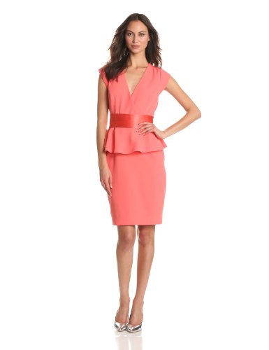Women's Cap Sleeved Wrap Dress With Peplum, Georgia Peach, 12