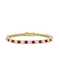 18K Yellow Gold Princess Cut Ruby Diamond Tennis Bracelet 3.00 CT TGW