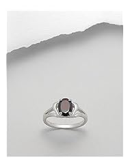 Rhodium plated ring set with garnet In 92.5 Sterling Silver Ring