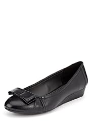 Footglove™ Fashion Leather Wide Fit Bow Ballerina Wedge Pumps