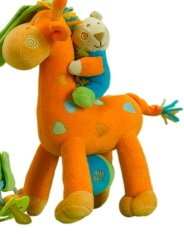 Orange Giraffe Pull String Musical Soft Baby Toy. Wind-up Lullaby Crib Toy. Circus Collection.