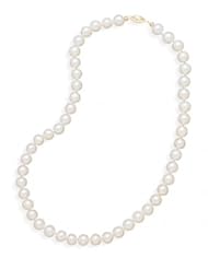 MMA Silver - 20 inch 7.5-8mm Cultured Freshwater Pearl Necklace Individually Knotted with a 14K Yellow Gold Clasp
