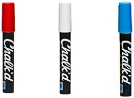 Liquid Chalk Markers - Patriotic Three Pack Chalk'd Pens in Bold RED, WHITE &amp; BLUE Colors - Unique 6mm Reversible Bullet (Fine) and Chisel (Broad) Tips - Wet &amp; Dry Erase - Holiday Celebration Kit (Fourth of July, Memorial Day, Flag Day, Labor Day, Veterans Day)