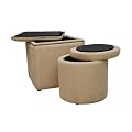 Global Distinctions Nailhead Ottoman Set, Buff Microsuade