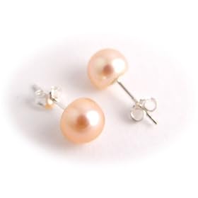 Sterling Silver 7-8mm Pink Freshwater Cultured Pearl Button Stud Earrings e241