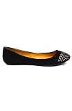 Bamboo Lula-40 Webbed Rhinestone Capped Ballerina Flat - Black IKS
