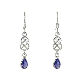 Art Nouveau Sterling Silver and Faceted Iolite Knot Earrings