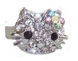Hello Kitty Crystal Ring with Multi Color Pastel Crystal Bow - Adjustable Size Band