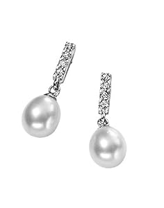 Elements Sterling Silver E3385W Ladies' White Pearl Drop Earrings