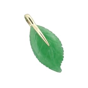 Green Jade Sole Leaf Pendant, 14k Gold by 