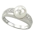 14K White Gold White Culture Pearl & Diamond Ring
