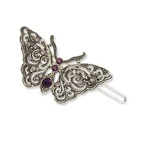 Silver-tone Amethyst and Light Amethyst Butterfly Barrette - JewelryWeb