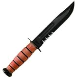 USMC Fighting Knife - Brown Leather Sheath - 7 IN Serrated
