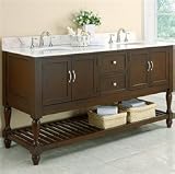 70 Inch Mission Style Double Bathroom Vanity Sink Console with White Marble Top and Espresso Finish