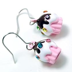 Pink Cupcake Dangle Charm Earrings Birthday Fashion Jewelry