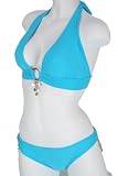 Aqua Halter Top and Full Panty Low Rise Bottom Bikini Set