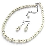 New Ladies Cream Pearl Glass Jewellery Bridal Set Cheap
