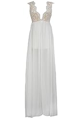 V-neck Slit Illusion Beaded Sheer Plunging Neck Cap Sleeves Polyester/Spandex Maxi Dress 