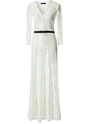 Sexy V-neck Lace Long Sleeves Ankle Length Cocktail Floral Print Bridesmaid Dress/Party Dress/Maxi Dress 