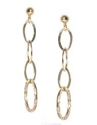 14k Italian Yellow Gold Polished and Textured Oval Link Dangle Earrings