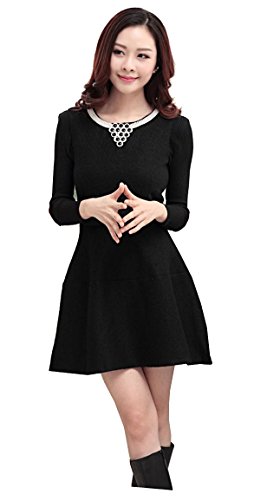 ワンピース ウール 長袖 フレアー スカート デート 卒業式 オフィス カジュアル カジュアル キュート エレガンス レディース 秋物 冬物 可愛いスカーフ付き R510