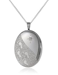 Sterling Silver Diamond Cut Footprints in the Sand Oval Locket Pendant Necklace, 18"