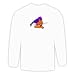 Long Sleeve T-shirt with biting, orange, cat, attacking, bird Large White