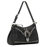 Faux Leather Western Shoulder Handbag - Black - Durango - Bandana