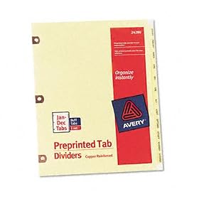 Copper Reinforced Laminated Tab Dividers, 12-Tab, Jan-Dec, Letter, Buff, 12/Set