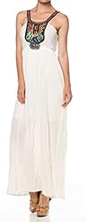 Junior A-line Halter Cotton/Polyester Full Length Shirred Applique Maxi Dress 