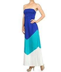 Rayon Colorblocking Chevron Print Maxi Dress 
