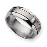 Titanium Grooved 8mm Brushed Polished Band Ring - Size 15