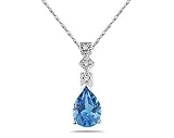 1.00 Carat Blue Topaz and Diamond Antique Pendant in 14K White Gold