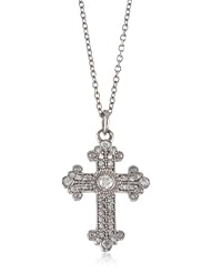 KC Designs "Faithfully Yours" Diamond 14k White Gold Medium Byzantine Cross, 16"