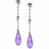 Sterling Silver Simulated Diamond and Lavender cz Teardrop Earrings