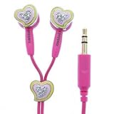 Hearts Ear Bud Rose Cord Colored Enamel Bright and Cheerful