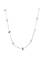 Sterling Silver Freshwater Pearls with Multicolor Gemstone Chips Necklace