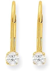 MadiK® 14k Yellow Gold Genuine Clear CZ April Birthstone Leverback Earrings