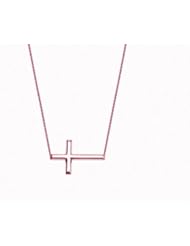 14K Pink Rose Gold Sideways Cross Necklace Adjustable Chain 18"