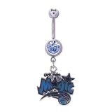 Orlando Magic 316L Stainless Steel Belly Ring with Cubic Zirconia - 14G - 5/8 Inch Bar Length - Sold Individually