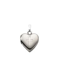 15.50 X 13.00 mm Heart Locket with Cross in Sterling Silver