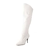 4 Inch Sexy Knee Hi Boot Pull On Cuffed Knee Boot 1 2 Inside Zip Single Sole White Leather by Unknown