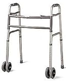 Medline Extra-Wide Two Button Walker w/ Dual 5 in. Wheels, 500 lb. Capacity