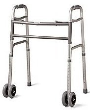 Medline Extra-Wide Two Button Walker w/ Dual 5 in. Wheels, 500 lb. Capacity
