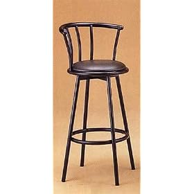 Bar Stool in Satin Black Finish Metal with Swivel Seat and Back (Set of 2) by AtHomeMart