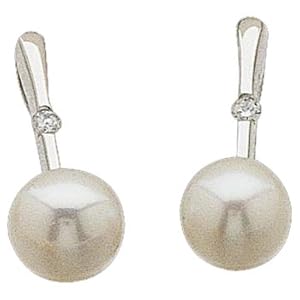 14kt White Gold White Cultured Pearl and Diamond Earrings