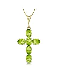 14K Gold Natural Peridot Cross Pendant Necklace