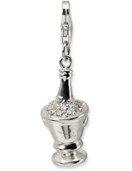 Sterling Silver 3 D CZ Champagne in Ice Bucket with Lobster Clasp Charm